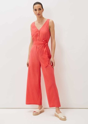 Phase Eight Fern Linen Jumpsuit Red USA | 8157260-ZW